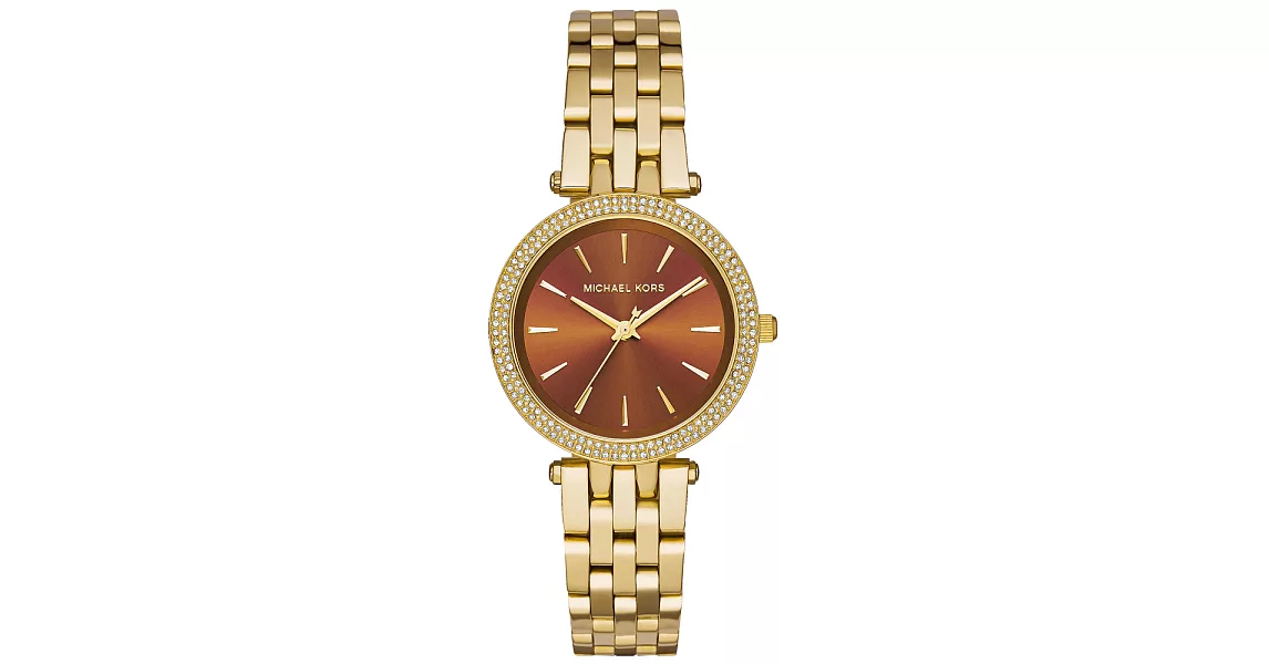 Michael Kors 光燦耀眼晶鑽都會腕錶-棕x淡金x小