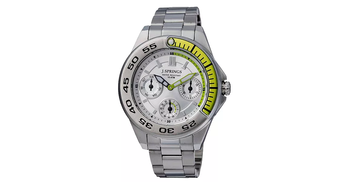 J.SPRINGS系列  八度空間三眼計時時尚腕錶-綠X銀