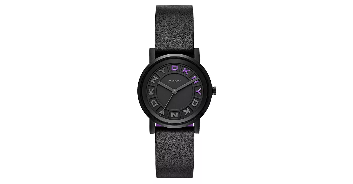 DKNY 摩登熠光時尚腕錶-黑x紫x皮帶