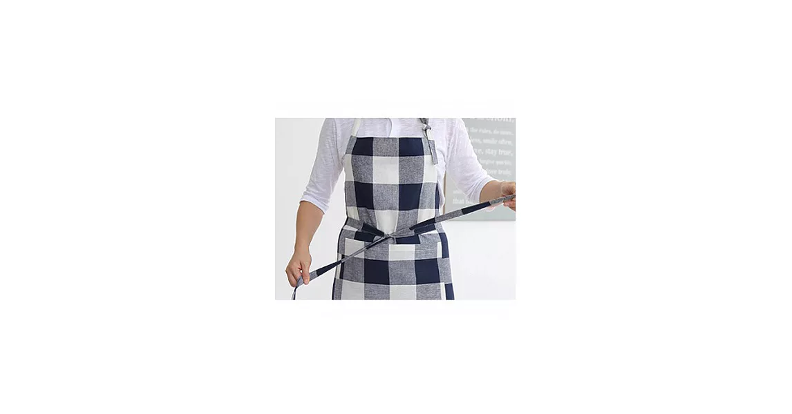 [Mamae] 出口韓國 格子時尚圍裙 簡約風格 成人廚房圍裙深藍格子