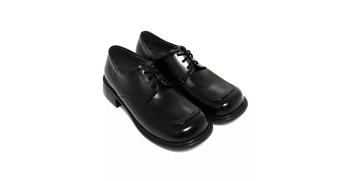 【Pretty】綁帶方頭低跟學生皮鞋(女款)23黑色