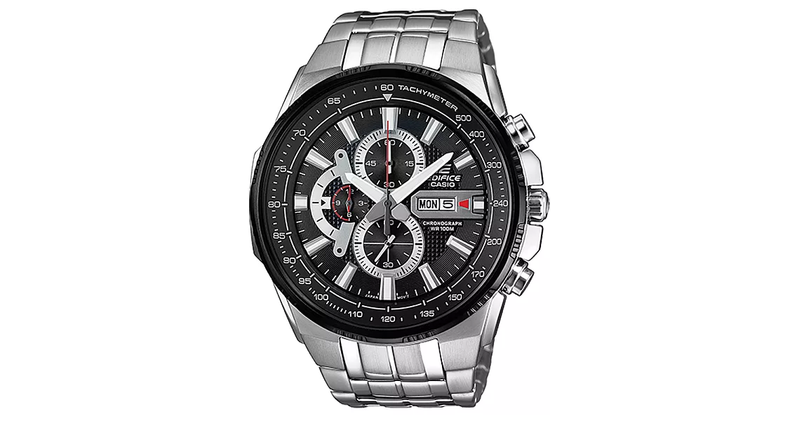 CASIO EDIFICE系列 高速轉移三眼賽車腕錶-黑x銀