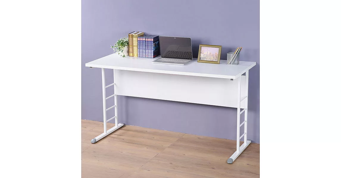《Homelike》馬克140cm辦公桌-加厚桌面(兩色可選)胡桃桌面亮白桌腳