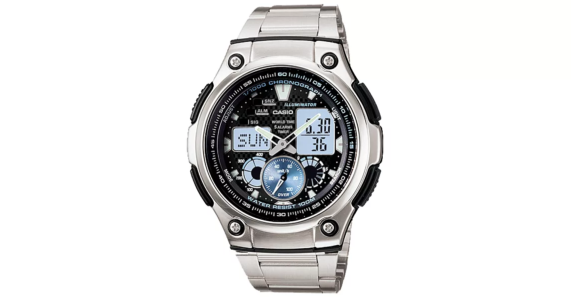 CASIO   極速快感計時賽車腕錶-藍X銀鋼帶