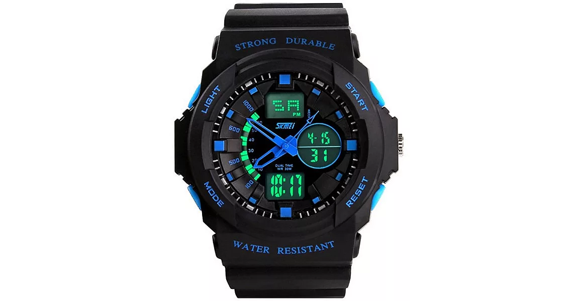 SKMEI時刻美 0955雙機芯多功能運動電子錶-藍色