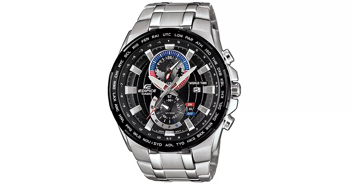 CASIO EDIFICE系列  開拓新視野紳士日期賽車錶-黑X銀