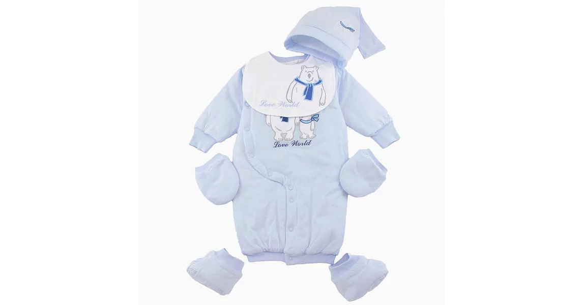 【愛的世界】鋪棉兩用嬰衣禮盒-台灣製-6M水藍色