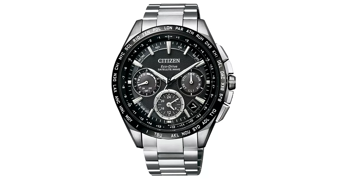 CITIZEN Eco-Drive 宇宙航道衛星對時鈦金屬腕錶-黑框銀