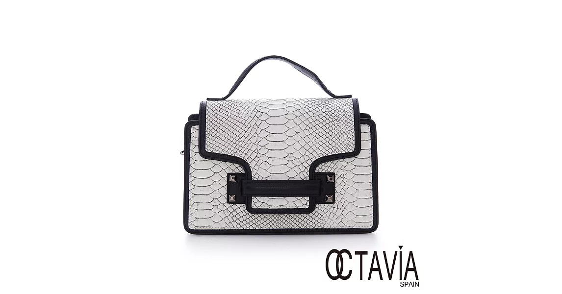 【Octavia 8 真皮】韓氣逼人 蛇紋時尚硬殼小方包 -黑白調黑白調
