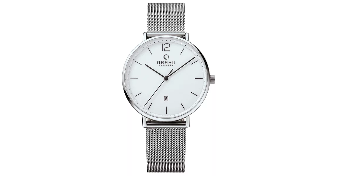OBAKU    極致簡約時尚日期腕錶-銀米蘭帶