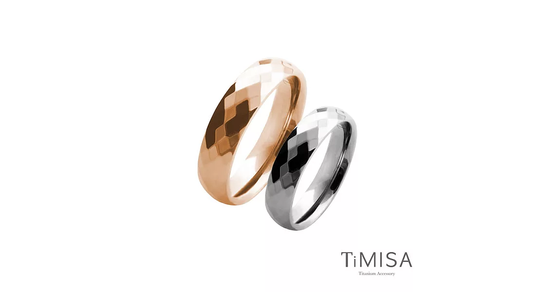 【TiMISA】 格緻真愛-寬版(雙色) 純鈦對戒原色+玫瑰金