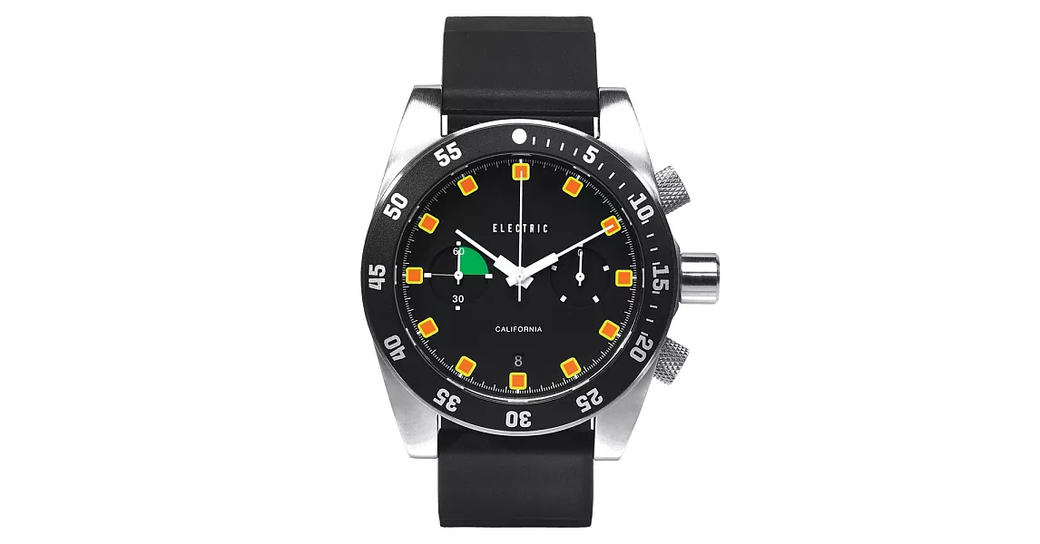 【ELECTRIC】DW02系列時尚雙眼設計計時腕錶 (黑面/黑矽膠帶 EVEW0070030020)