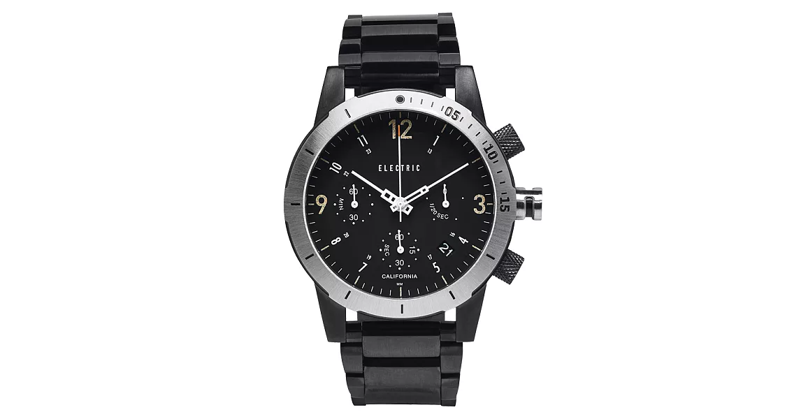 【ELECTRIC】FW02系列復古強悍三眼計時腕錶 (黑面/黑鋼帶 EVEW0020010016)