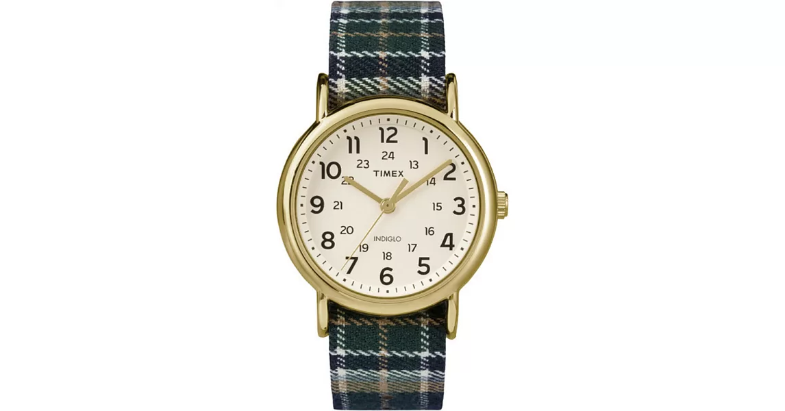 【TIMEX 】天美時經典復刻冷光Weekender系列腕錶 (米色面/綠藍格紋布帶 TXT2P89500)