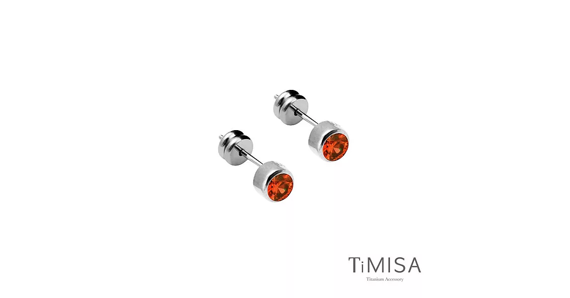 【TiMISA】極簡晶鑽-石榴紅 純鈦耳針一對
