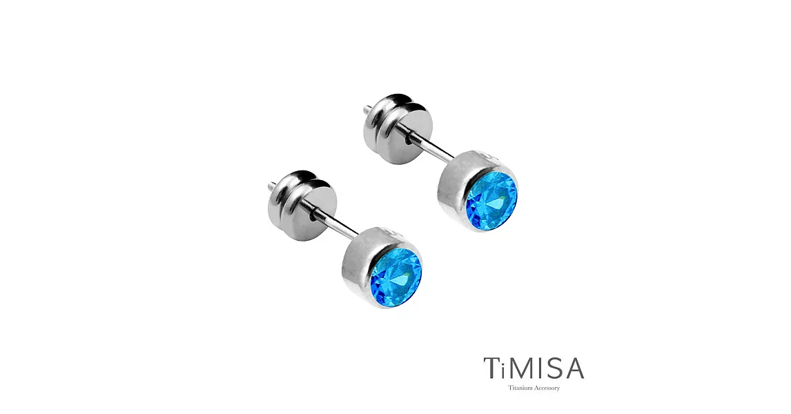 【TiMISA】極簡晶鑽-水藍 純鈦耳針一對