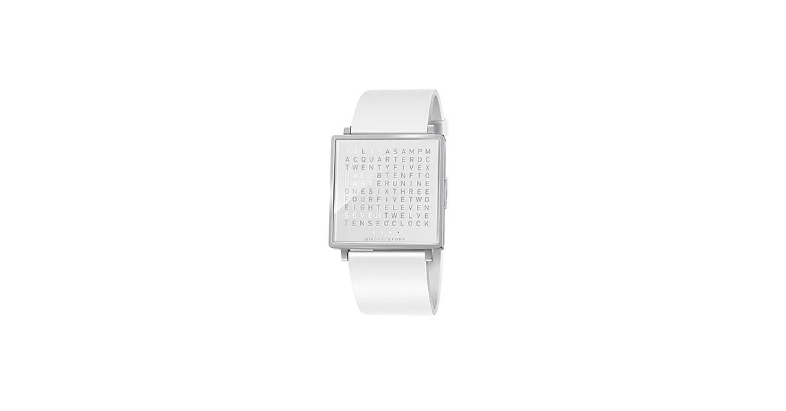 QLOCKTWO Watch-精靈白精鋼腕錶 (霧面) - 牛皮錶帶