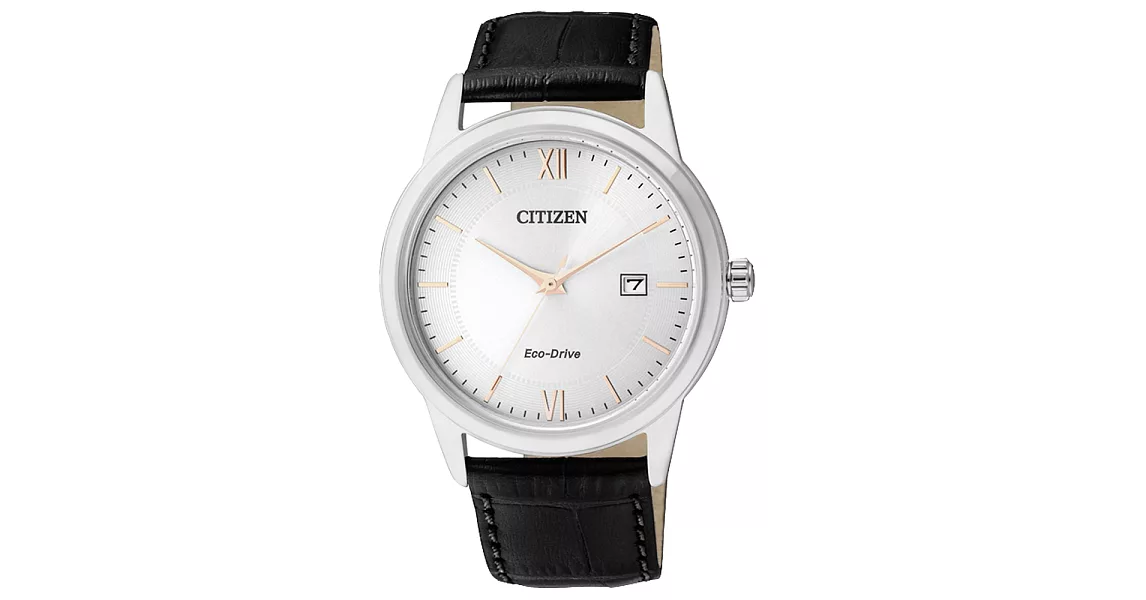 CITIZEN Eco-Drive   羅馬日月簡約日期男錶-銀框白