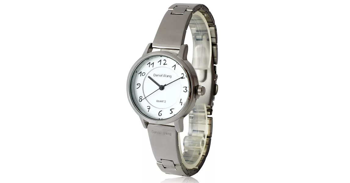 Daniel Wang 3139-S 典雅小巧錶帶銀框手寫數字質感手錶-白面黑字