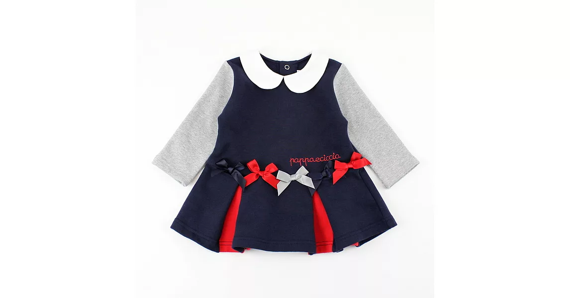 【愛的世界】彈性蝴蝶結洋裝-台灣製-6M藏青色