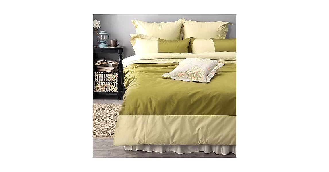 LITA麗塔 60支精梳棉【波隆那-綠色】雙人特大床包兩用被套枕套四件組