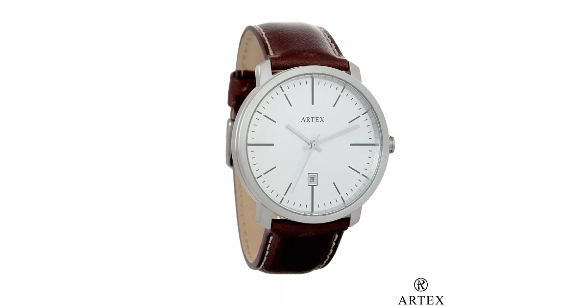 ARTEX 5936真皮手錶-褐色/霧銀42mm 有日期窗