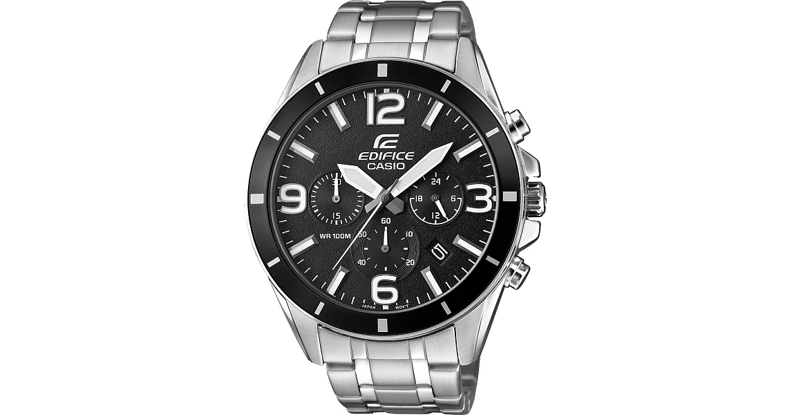 CASIO EDIFICE 驚爆危機三眼計時賽車腕錶-黑x銀