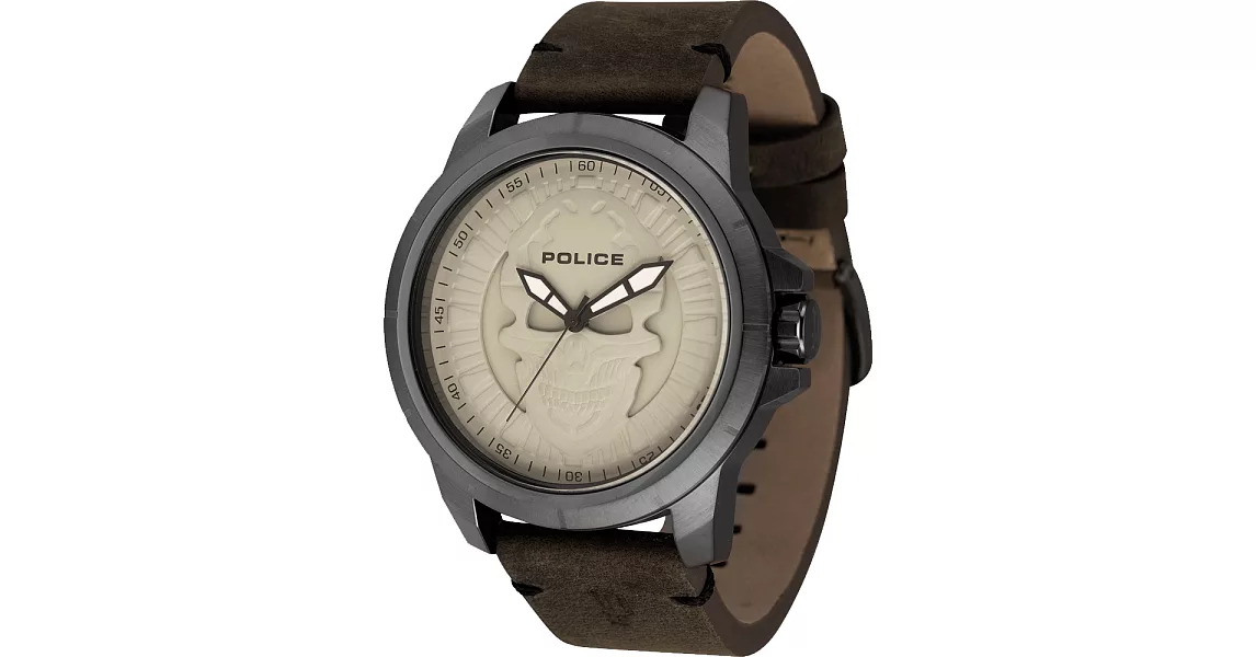 POLICE Reaper 暗黑狂潮個性腕錶-鐵灰X白