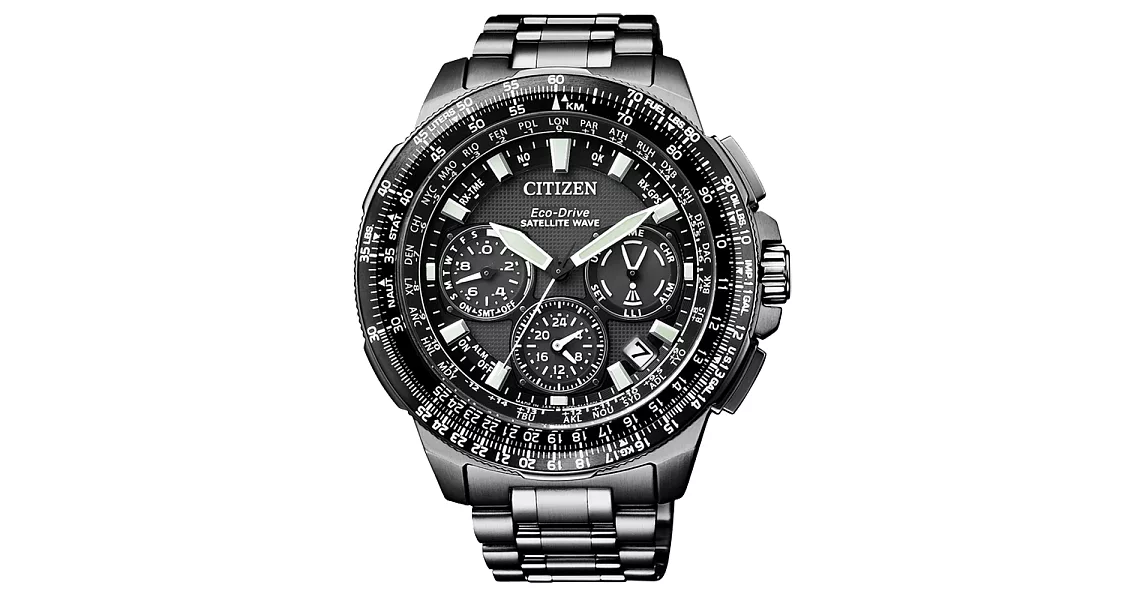 CITIZEN Eco-Drive 鑄鐵煉鋼衛星對時鈦金屬腕錶-黑