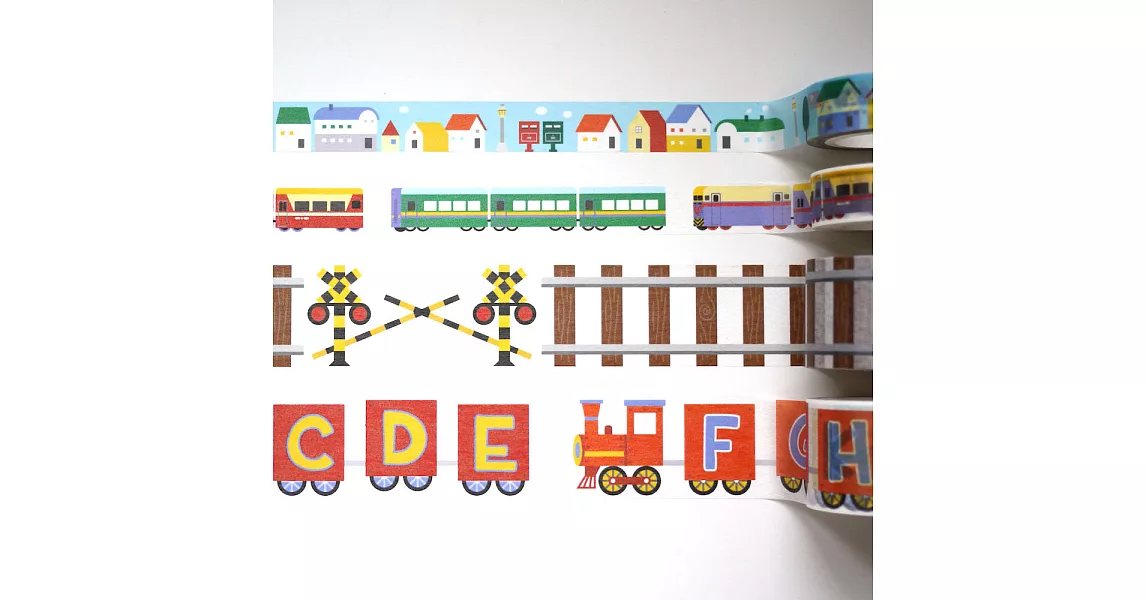 Baby island*鐵道系列紙膠帶4入組：鐵路+火車+英文字母火車+小房子街景