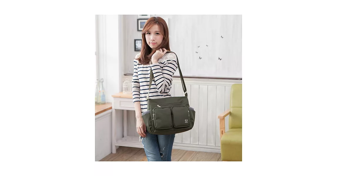 Nuport妮柏兒 防水耐磨斜背包#9005軍墨綠