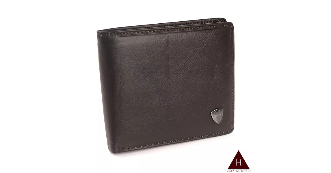 【H-CT】小盾牌LOGO巧克力棕真皮短夾(A706-3603-Z)