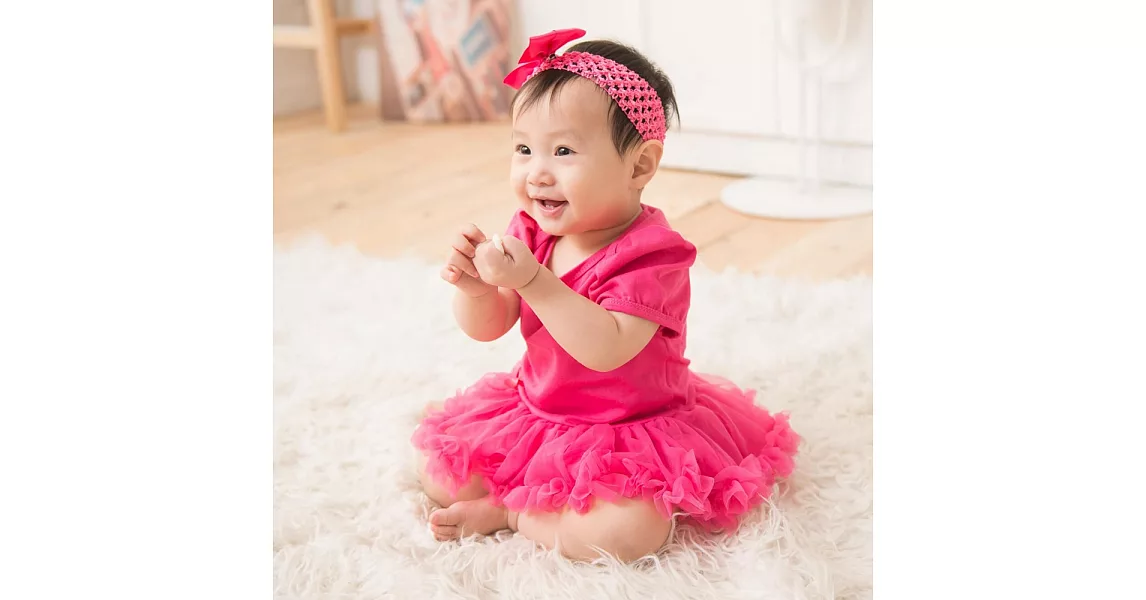 [日安朵朵]桃紅女嬰蓬裙tutu連身衣/包屁衣(送頭飾) 彌月 周歲 滿月 生日禮0-6M桃紅