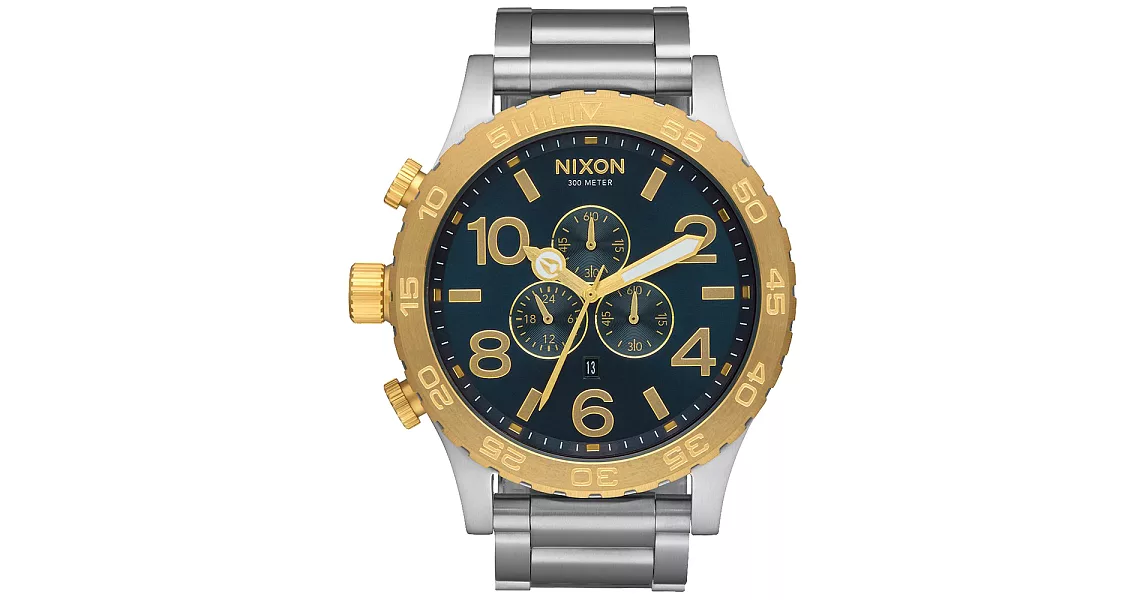 NIXON The 51-30 CHRONO 潛龍諜影運動腕錶-金框藍x銀