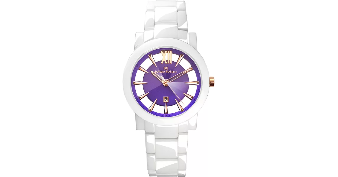Max Max 初夏微醺時尚陶瓷腕錶-紫面白