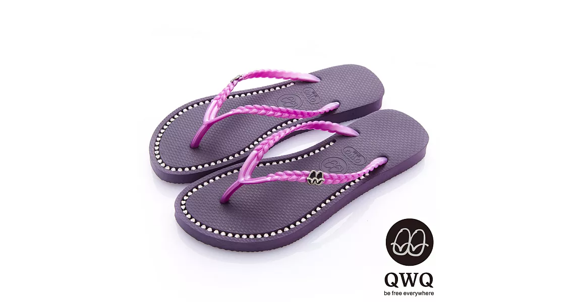 QWQ夾拖的創意(女) - 彩色素面  鞋面施華洛世奇鑽鍊夾腳拖鞋 - 神秘紫35神秘紫