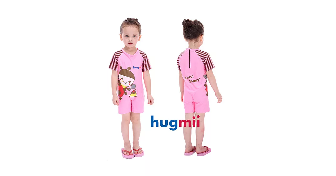 【hugmii】童趣造型連身斜紋袖兒童泳裝_瓢蟲100粉