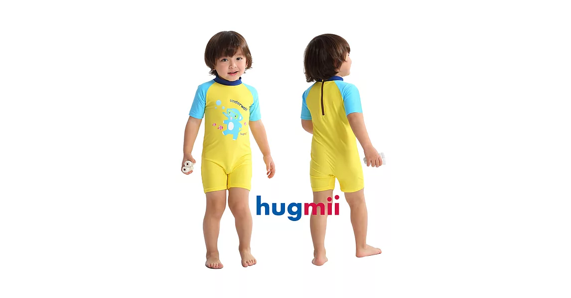 【hugmii】童趣造型連身素袖兒童泳裝_大象100黃
