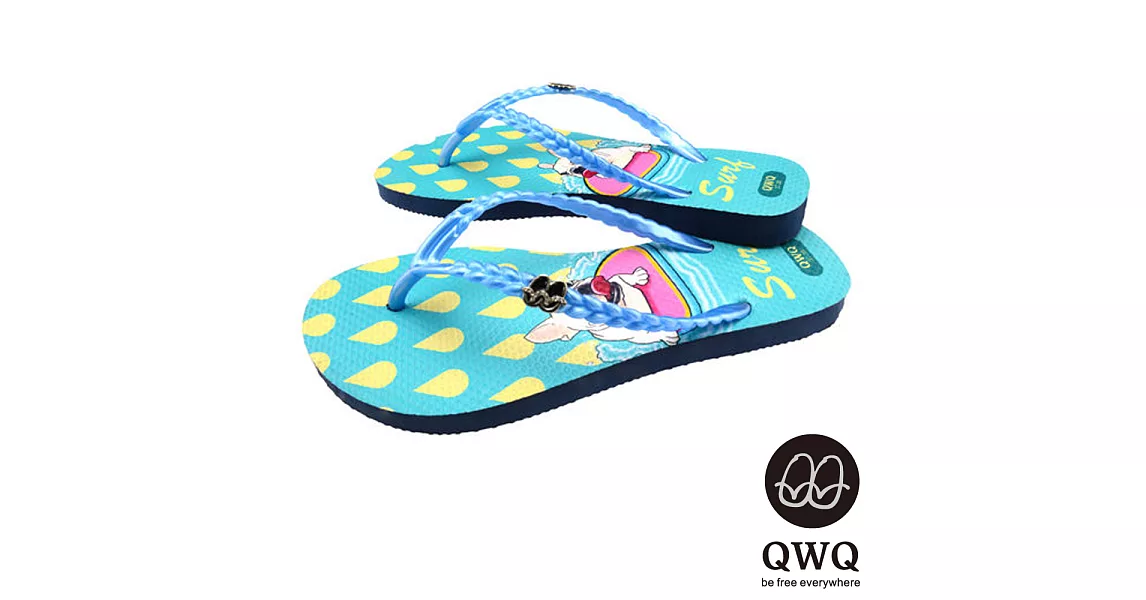 QWQ夾拖的創意(女) - 狗狗塗鴨  SURF 夾腳拖鞋 - 淺藍35藍