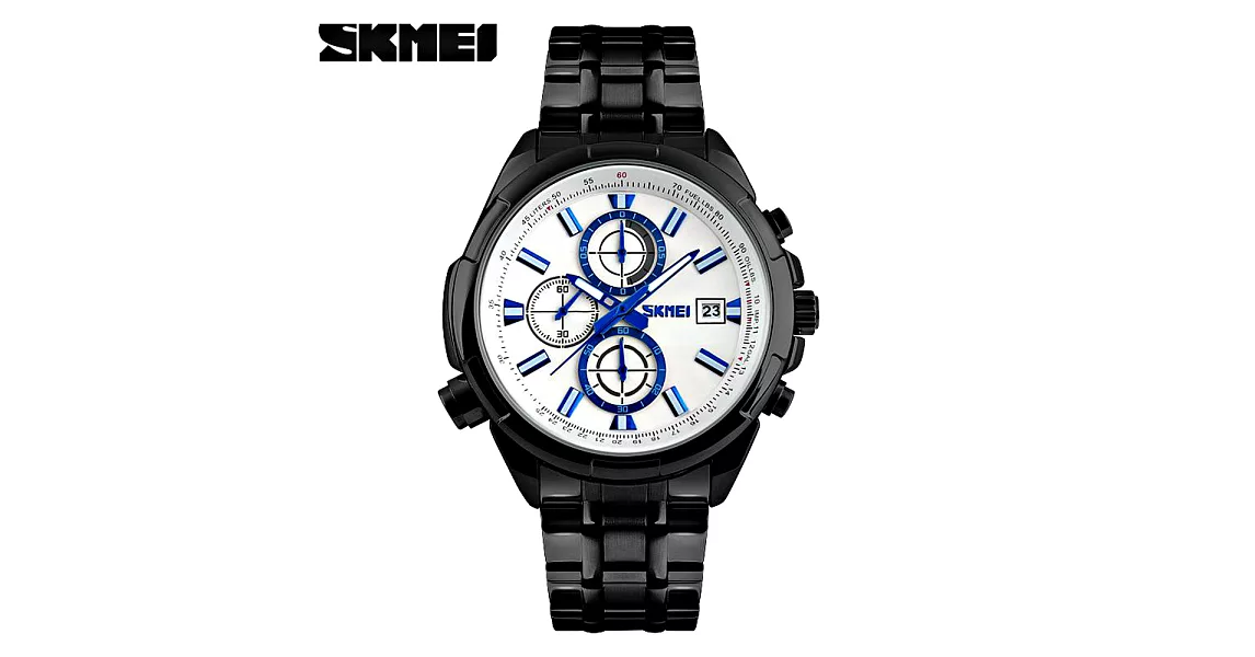 SKMEI 時刻美 9107-IP 時尚真三眼六針多功能運動石英男錶- 黑框白面