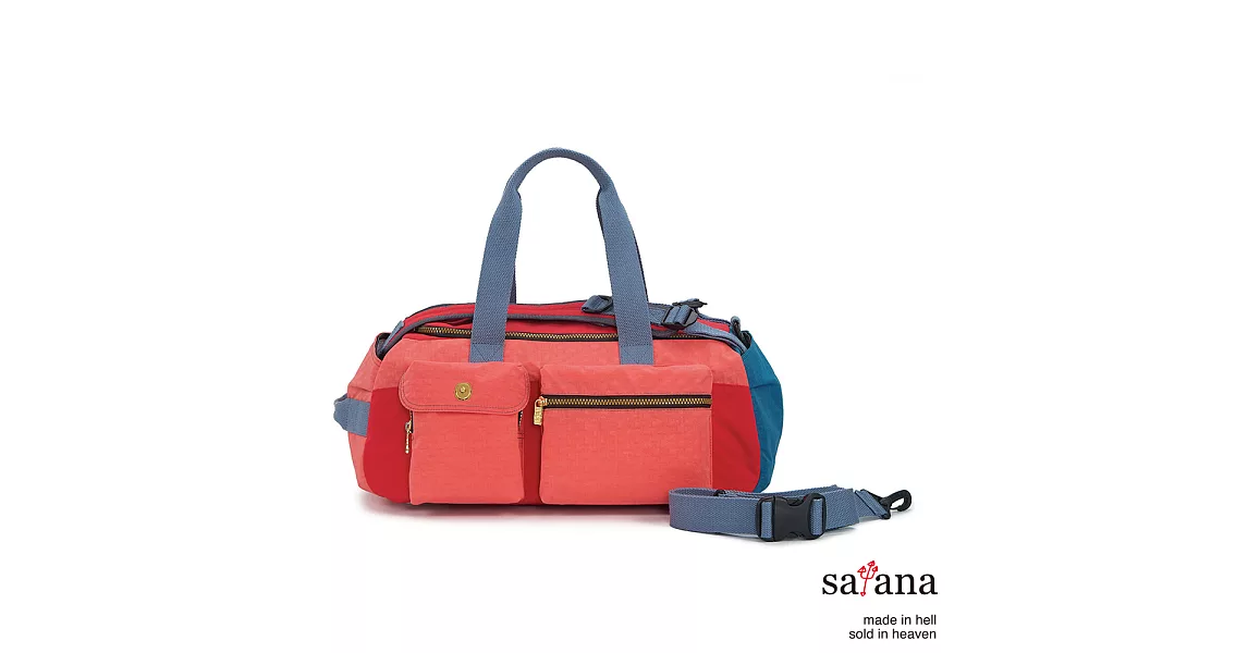 satana - 拼接機能後背包/旅行袋 - 紅藍混色