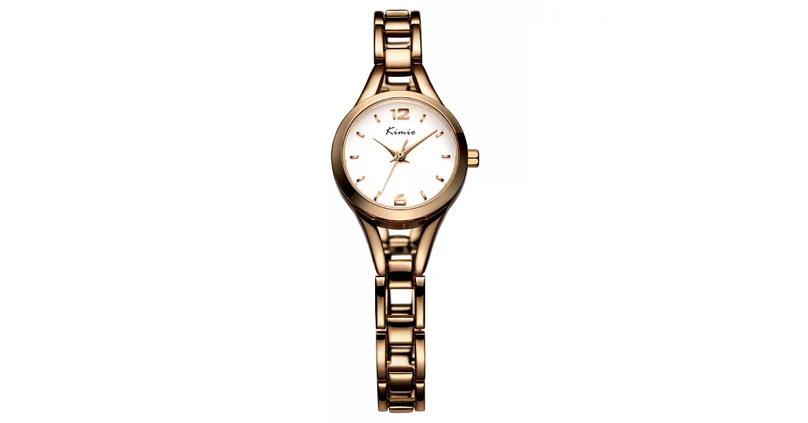kimio 金米歐 KW-6106  韓風復古簡約時尚鏤空式手鍊錶- 咖金