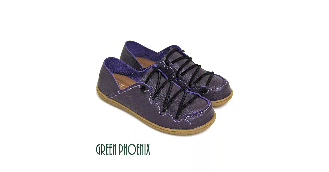 ◤Green Phoenix◥飽和色彩鬆緊線兩穿手縫全真皮平底懶人鞋36紫色
