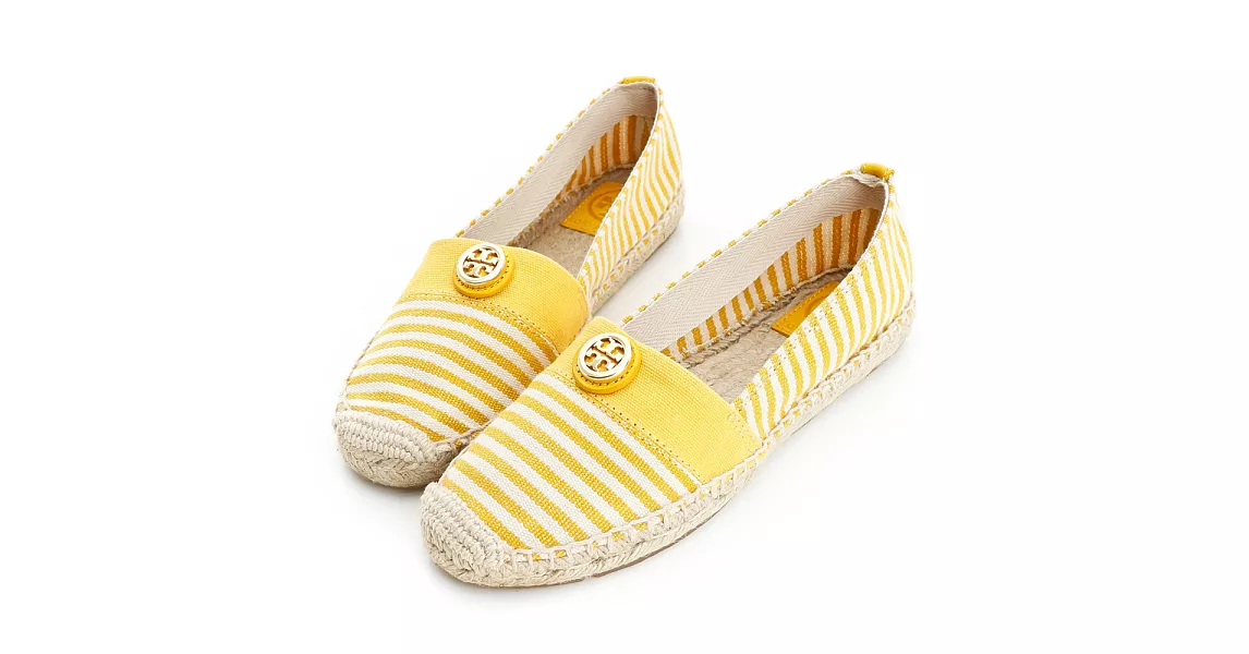 【Tory Burch】Beacher 條紋麻編平底鞋5Yellow 157