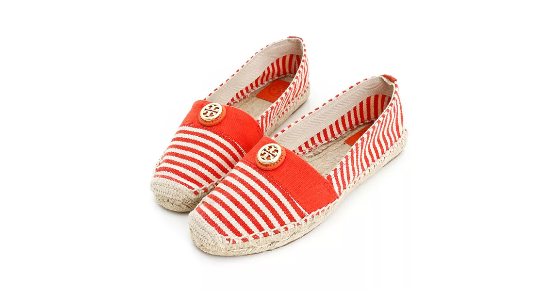 【Tory Burch】Beacher 條紋麻編平底鞋5Red 154