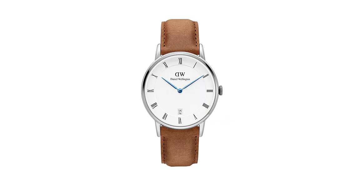 DW Daniel Wellington Dapper 經典淺棕色皮革腕錶-銀框/34mm(DW00100114)