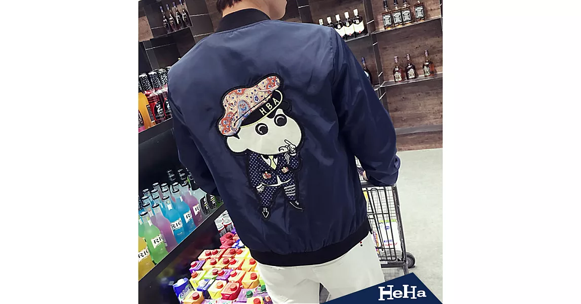 外套休閒卡通貼布長袖夾克三色-HeHa-2XL（藏青）