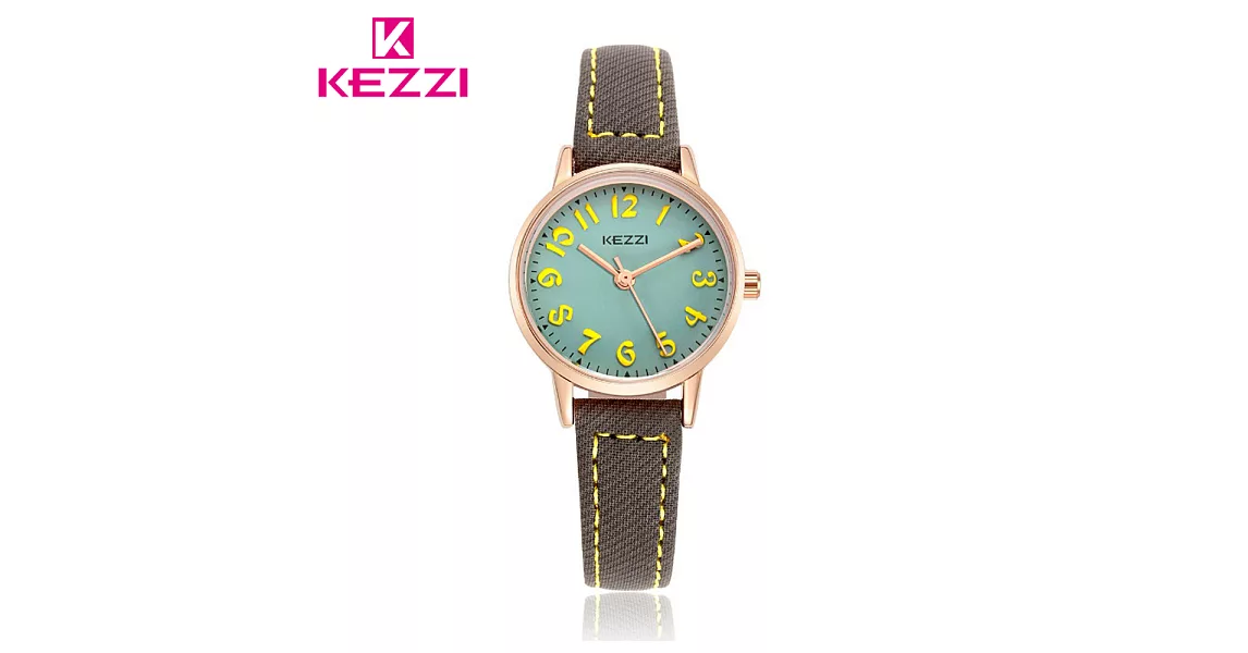 KEZZI 珂紫 K-1564 IP 時尚學院風多色搭配款手錶-墨綠