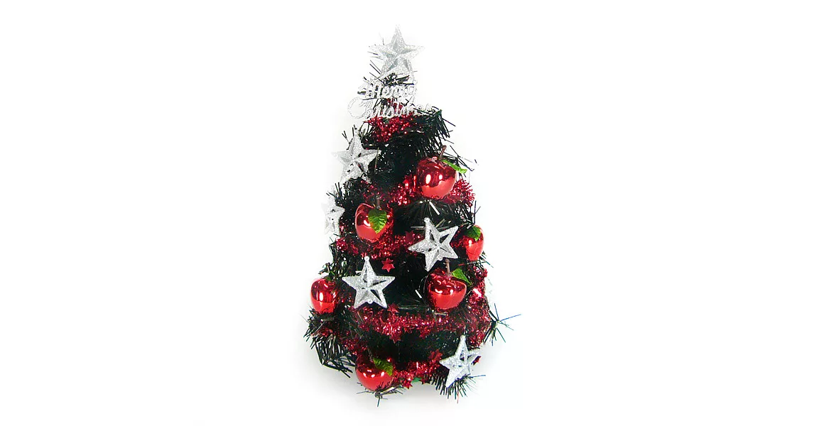 台灣製迷你1呎/1尺(30cm)銀星紅果裝飾黑色聖誕樹YS-BT10002黑色