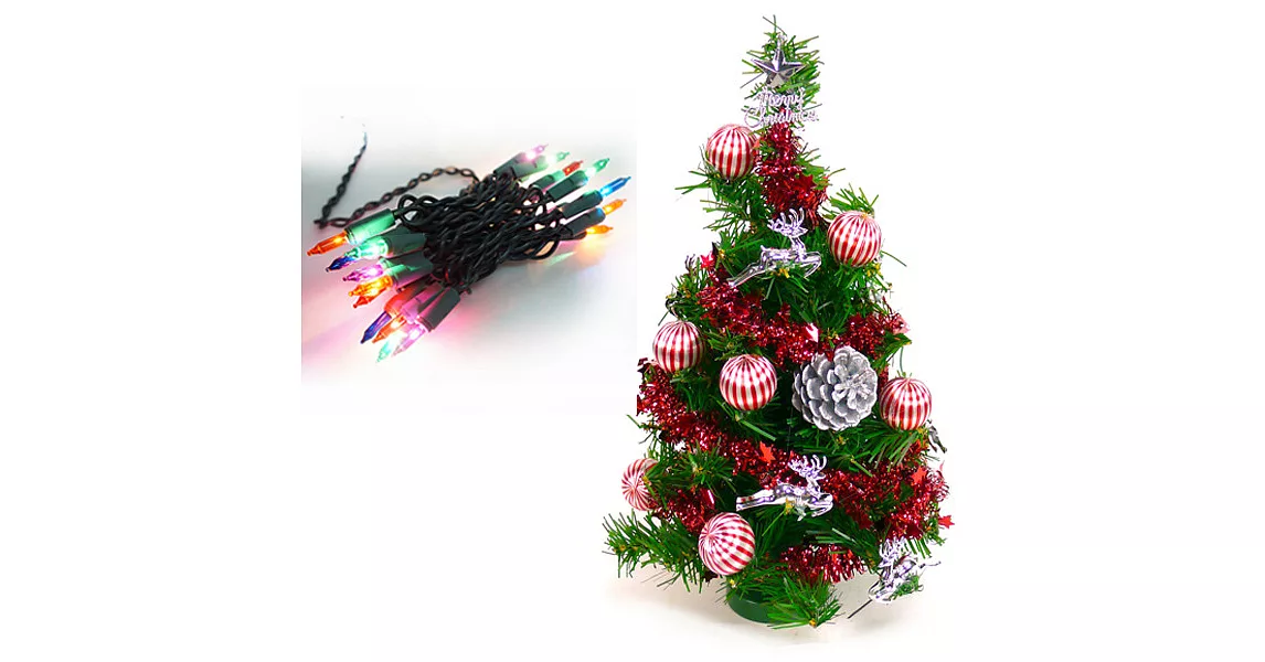 台灣製迷你1呎/1尺(30cm)裝飾聖誕樹（銀松果糖果球色系)(+20燈樹燈串)YS-GT11003銀松果糖果球色系